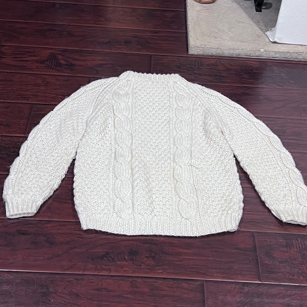 Cream Cable Knit Sweater Mock Neck Chunky Knit Pullover Fisherman Medium